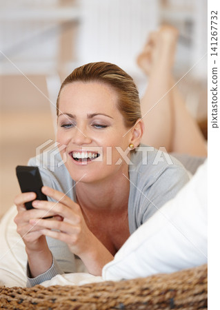 Relax, phone or happy woman on sofa for social media, streaming movie or film on internet or web. Smile, chat or female person in home texting on online on mobile app to search fora funny meme post Relax, phone or happy woman on sofa for social media, streaming movie or film on internet or web. Smile, chat or female person in home texting on online on mobile app to search fora funny meme post 141267732