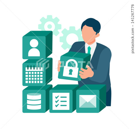 A man building apps using no-code/low-code development; an image of business efficiency improvement and digital transformation promotion. 141267776