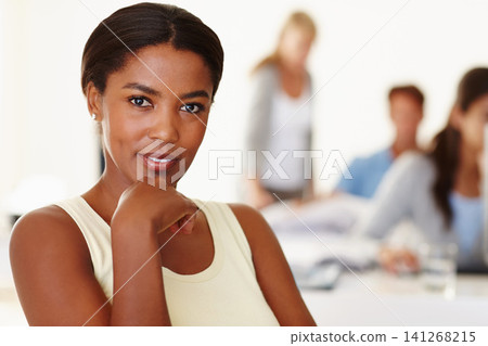 Portrait, business and black woman in office, workplace and company for startup job, career or coworking. Face, professional and African entrepreneur, employee and creative editor with confidence Portrait, business and black woman in office, workplace and company for startup job, career or coworking. Face, professional and African entrepreneur, employee and creative editor with confidence 141268215
