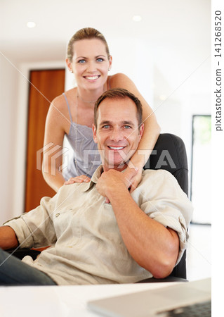 Smile, portrait and couple in hug on chair, love and proud of marriage milestone in home. Happy, embrace and people for relationship achievement, romance and bonding in apartment for enjoyment Smile, portrait and couple in hug on chair, love and proud of marriage milestone in home. Happy, embrace and people for relationship achievement, romance and bonding in apartment for enjoyment 141268520
