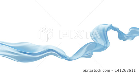 Luxury light blue sheer pleated chiffon fabric flowing isolated on white background with copy space 3D render 141268611