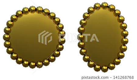 3D Gold Metallic Polyhedron Pearl-Style Frame Set of 2 (Circular and Oval Shapes) - Transparent Background 141268768