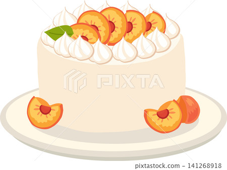 Cute Peach Cream Cake Illustration for Bakery Dessert Menu and Celebration Design Cute Peach Cream Cake Illustration for Bakery Dessert Menu and Celebration Design 141268918