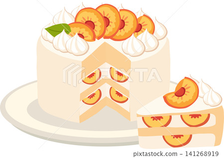 Peach Cream Cake with Fresh Peach Slices and Whipped Cream Peach Cream Cake with Fresh Peach Slices and Whipped Cream 141268919