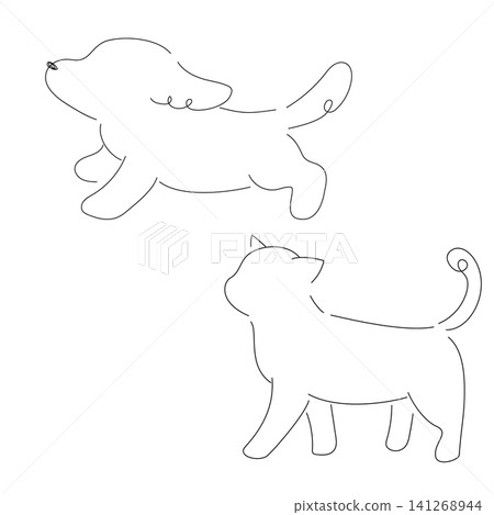 A dog running sideways and a cat walking (line drawing) A dog running sideways and a cat walking (line drawing) 141268944