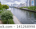 A beautiful urban landscape featuring a promenade and tree-lined streets along the river. 141268998
