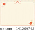 Japanese-style frame background material: Ichimatsu pattern, Mizuhiki (decorative cord), plum blossoms. 141269748