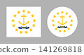 Rhode Island flag circular, square sticker. Rhode Island State flag circle, rectangle button, icon. Set of Flag of Rhode Island round, rectangular banner, background. 141269818