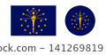 Indiana flag rectangle, circle background, banner. Set of Flag of state Indiana round, rectangular icon, sticker, button. 141269819