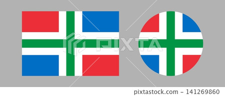 Flag of Groningen Netherlands province circle, rectangle sticker, icon, banner. Set of Groningen flag round, rectangular button, badge, background. Flag of Groningen Netherlands province circle, rectangle sticker, icon, banner. Set of Groningen flag round, rectangular button, badge, background. 141269860