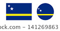 Flag of Curacao circle, rectangle icon, sticker set. Curacao flag island round, rectangular badge, button. National Curacao flag banner, background. 141269863