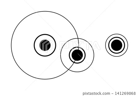 Set of three crop circles showing a Delboeuf illusion, an optical illusion, of relative size perception. All circled dark discs are the same size. Crop circle patterns found 2026 in Wiltshire. Vector Set of three crop circles showing a Delboeuf illusion, an optical illusion, of relative size perception. All circled dark discs are the same size. Crop circle patterns found 2026 in Wiltshire. Vector 141269868
