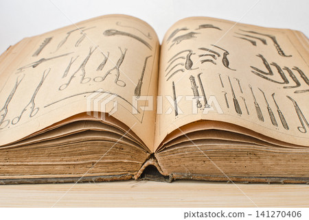 Open old book on medicine close up Open old book on medicine close up 141270406