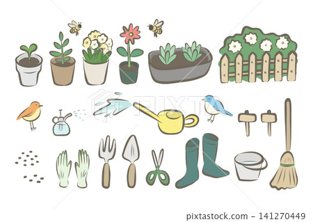 園藝工具和植物插圖套裝 園藝工具和植物插圖套裝 141270449