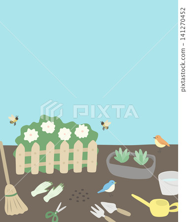 Vertical border background illustration of a gardening scene Vertical border background illustration of a gardening scene 141270452