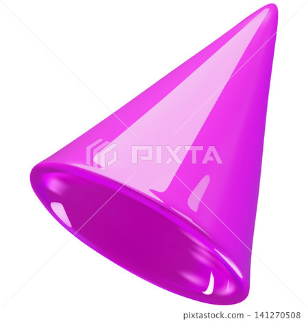Party hat 3D cartoon plastic style, vector realistic festive fun pink hat cone shape, festival, carnival decoration Party hat 3D cartoon plastic style, vector realistic festive fun pink hat cone shape, festival, carnival decoration 141270508