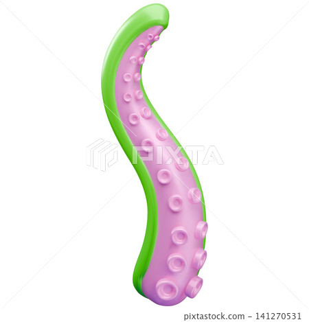A brightly colored 3D tentacle of a sea mollusk, green with pink suckers. A brightly colored 3D tentacle of a sea mollusk, green with pink suckers. 141270531