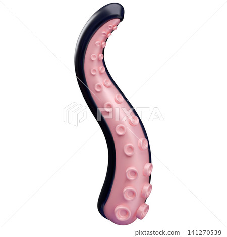 3D octopus tentacle, curved, black and pink, with round, convex suction cups. 141270539