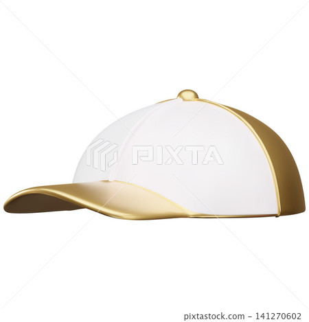 3D mockup of a white and gold baseball cap with space for a logo. 3D mockup of a white and gold baseball cap with space for a logo. 141270602