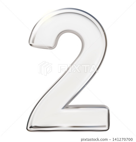A three-dimensional glass number two with a glossy, transparent texture. A three-dimensional glass number two with a glossy, transparent texture. 141270700