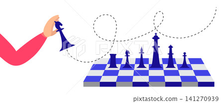 Strategic Planning and Chess Game with Hand Moving a Piece - vector illustration Strategic Planning and Chess Game with Hand Moving a Piece - vector illustration 141270939