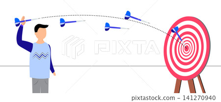 Businessman Throwing Darts at the Center of a Target Board - vector illustration Businessman Throwing Darts at the Center of a Target Board - vector illustration 141270940