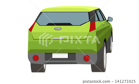 Rear three quarter view vector illustration of a lime green hatchback. Compact car on a white background. 141271025