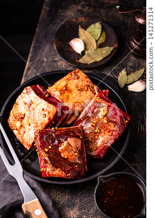 Raw unkooked lamb ribs for barbecue 141271314