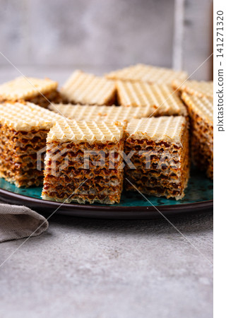 Homemade waffle cake with condensed milk. Homemade waffle cake with condensed milk. 141271320