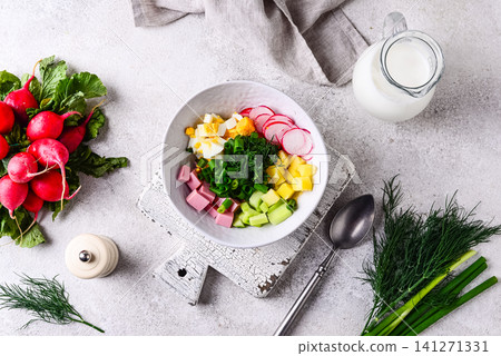 Okroshka, traditional summer cold soup Okroshka, traditional summer cold soup 141271331