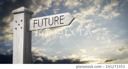 Future - wooden signpost with one arrow Future - wooden signpost with one arrow 141271353