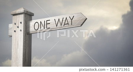 One way - wooden signpost with one arrow One way - wooden signpost with one arrow 141271361