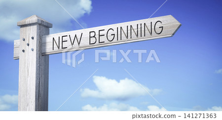 New beginning - wooden signpost with one arrow New beginning - wooden signpost with one arrow 141271363