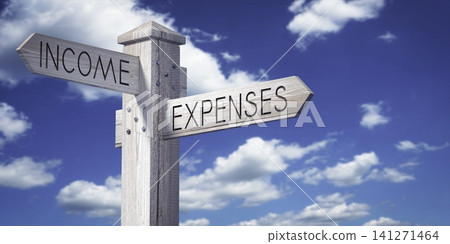 Income and Expenses - Wooden Signpost with Two Arrows Income and Expenses - Wooden Signpost with Two Arrows 141271464