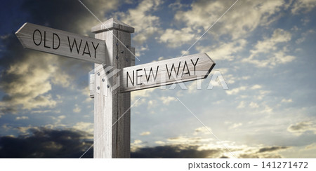 Old Way vs New Way - Wooden Signpost with Two Arrows Old Way vs New Way - Wooden Signpost with Two Arrows 141271472