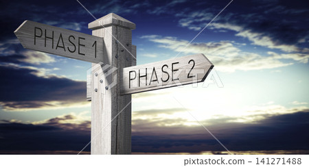 Phase 1 and 2 - Wooden Signpost with Two Arrows Phase 1 and 2 - Wooden Signpost with Two Arrows 141271488