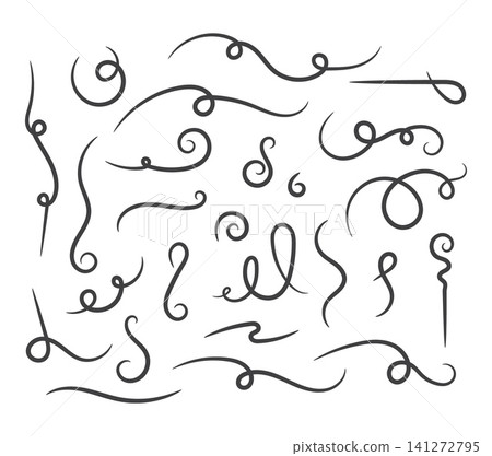 Elegant collection of handdrawn black vector swirls and calligraphic flourishes on a white background, evoking sophisticated charm. Ideal for decorative graphic design. No people. Elegant collection of handdrawn black vector swirls and calligraphic flourishes on a white background, evoking sophisticated charm. Ideal for decorative graphic design. No people. 141272795