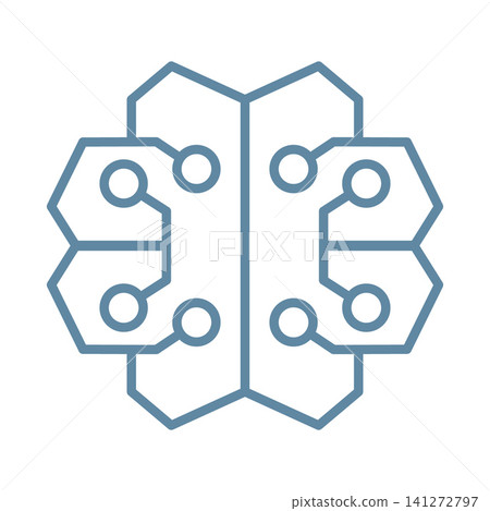 Simple brain icon designed as an electronic circuit board vector illustration. Minimal tech symbol combining neuroscience and digital circuitry for AI, computing and innovation concepts. Simple brain icon designed as an electronic circuit board vector illustration. Minimal tech symbol combining neuroscience and digital circuitry for AI, computing and innovation concepts. 141272797