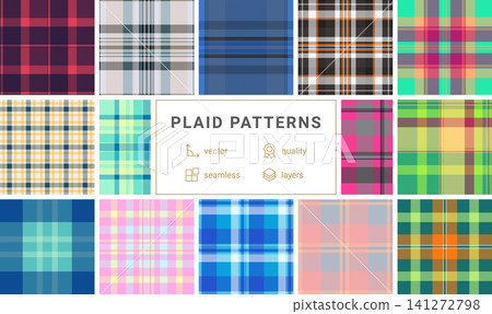 Plaid pack designed for casual fashion e-commerce. Ready-to-use tartan patterns boost product presentation. Vector files are editable. Plaid pack designed for casual fashion e-commerce. Ready-to-use tartan patterns boost product presentation. Vector files are editable. 141272798