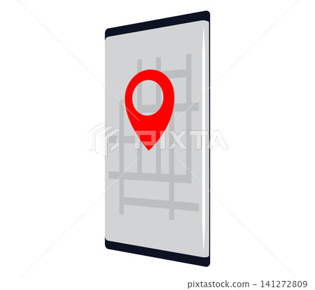 Isometric vector illustration of a sleek smartphone displaying a minimalist map with a vibrant red location pin. Perfect for navigation, GPS tracking, and travel app designs. Isometric vector illustration of a sleek smartphone displaying a minimalist map with a vibrant red location pin. Perfect for navigation, GPS tracking, and travel app designs. 141272809