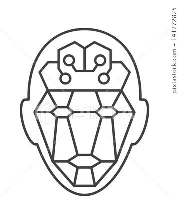 A minimalist line art vector icon depicting a cybernetic human head with a digital brain circuit and geometric facial recognition grid, ideal for artificial intelligence and tech concepts. A minimalist line art vector icon depicting a cybernetic human head with a digital brain circuit and geometric facial recognition grid, ideal for artificial intelligence and tech concepts. 141272825