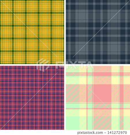 Autumn plaid pattern pack for craft packaging. Tartan visuals enhance handmade presentation. Seamless vectors repeat evenly. Autumn plaid pattern pack for craft packaging. Tartan visuals enhance handmade presentation. Seamless vectors repeat evenly. 141272970