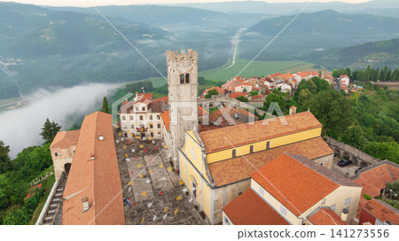 Motovun Medieval Hilltop Fortress Town Aerial View Istria Motovun Medieval Hilltop Fortress Town Aerial View Istria 141273556