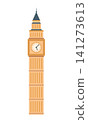 London Big Ben. Famous clock tower. Vector illustration in flat style 141273613