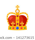 The crown of the British Empire. Beautiful bright crown of gold with precious stones. Realistic vector illustration 141273615