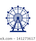 Monochrome silhouette of a Ferris wheel. Amusement park attraction element. Vector illustration. 141273617