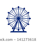 Monochrome silhouette of a Ferris wheel. Amusement park attraction element. Vector illustration. 141273618