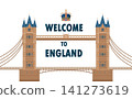 London Tower Bridge across the river Thames. Famous building in United Kingdom. illustration concept. Vector illustration 141273619