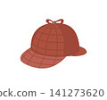 Hat type, Deerstalker. Detective Sherlock Holmes hat. Deerstalker hat, headdress of an English detective. Vector isolated on white backgound 141273620