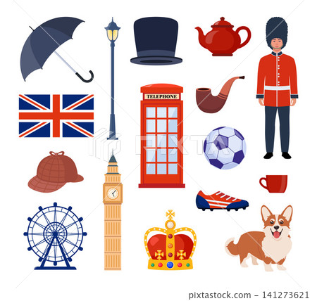 Travel to Great Britain Kingdom, London set. Landmarks, food and culture symbols collection. Vector illustration Travel to Great Britain Kingdom, London set. Landmarks, food and culture symbols collection. Vector illustration 141273621